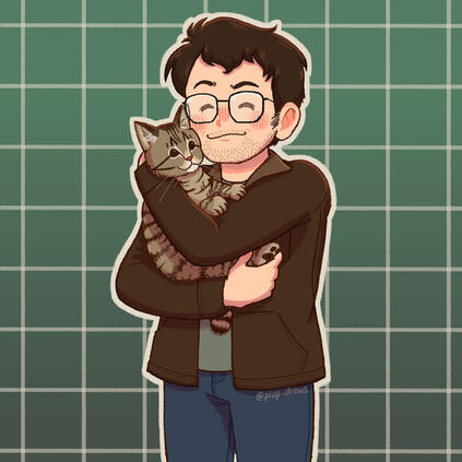 Half-body commission for Dom (and his cat Basil)